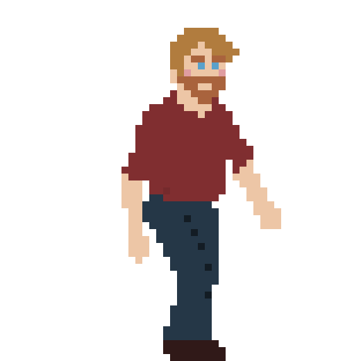 pixel sprite for a bearded figure falling with
                        their arms up and landing on their feet