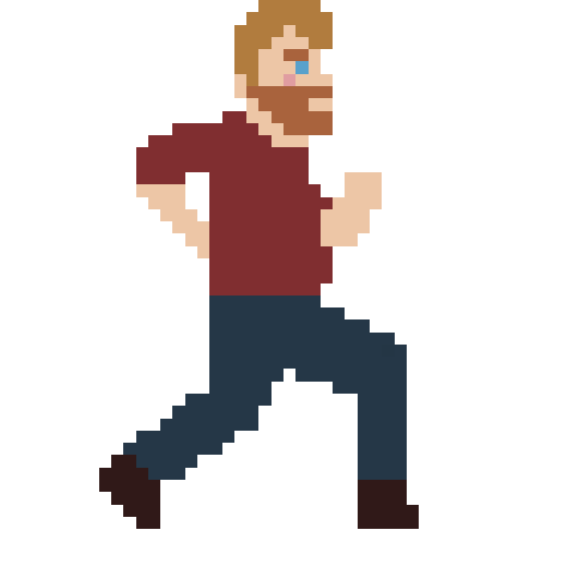 pixel sprite for a bearded figure falling with
                        their arms up and landing on their feet